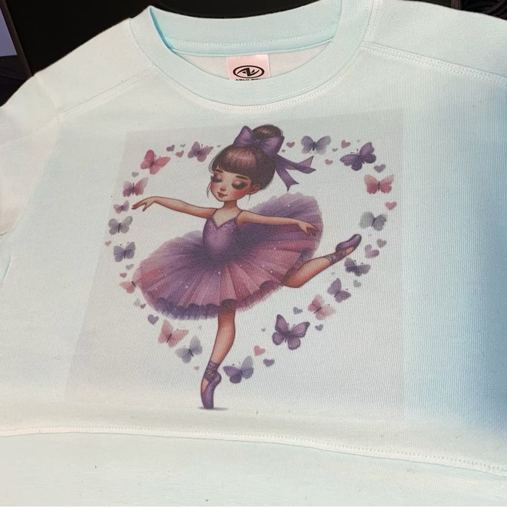 Kids Ballerina Graphic Sweater - Light Blue